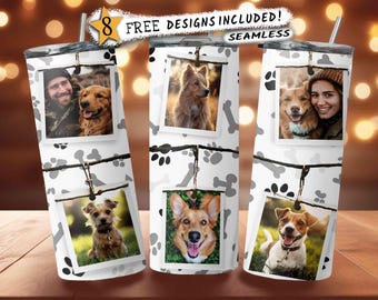 Custom Photo Tumbler Wrap Dog Mom PNG Add Your Own Pet Picture, Seamless Pattern, Sublimation Image for Digital Download 1928