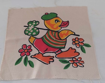 Greece 1980s greek canvas needlepoint needlecraft embroidery pillow duck new