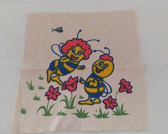 Greece 1980s greek canvas needlepoint needlecraft embroidery pillow Maya the bee and Willy new old stock