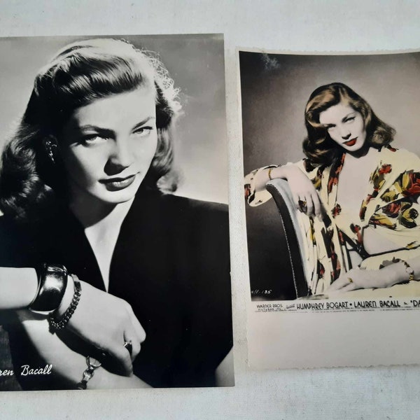 Lauren Bacall colored photo and postcard ,vintage postcard & photo Lauren Bacall ,rare 1950s photo postcard American actress ,Betty Perske