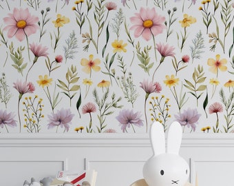 flower wallpaper peel and stick, nursery floral wallpapers, wildflower wallpaper