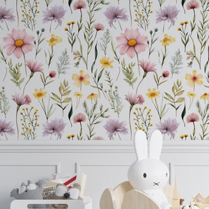 flower wallpaper peel and stick, nursery floral wallpapers, wildflower wallpaper
