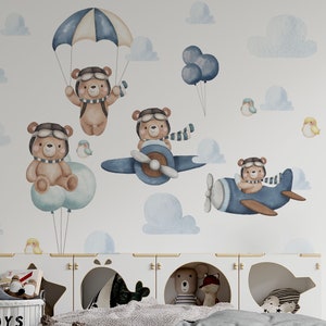 hot air ballon wall decals, nursery bear wall decals,  plane wall decals, wall decals nursery, kids wall decals