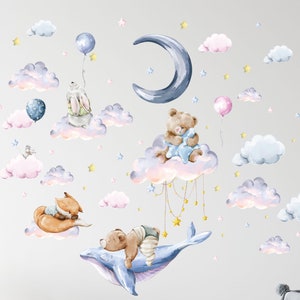 nursery bedroom wall decals, whale dream wall stickers for kids room,