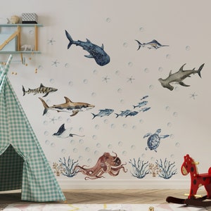 ocean wall decal, wall decals, under the sea nursery wall decal, ocean wall stickers, ocean animal wall decal, kids wall decals, ocean decal