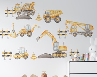 Excavator Wall Decor | Kids Transport Wall Decal | Vehicle Wall Sticker | Boys Cars Wall Decal | Construction Truck Sticker