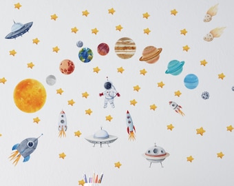 space wall decal, space wall stickers, space decals, solar system wall decal,