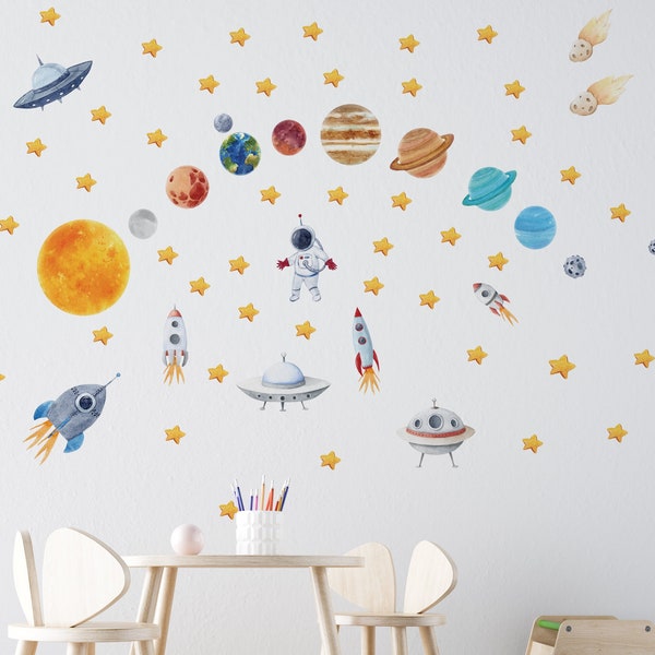 Décalcomanie murale de l'espace, stickers muraux de l'espace, décalcomanies de l'espace, décalcomanie murale système solaire,