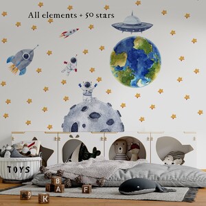 solar system wall decals for kids room, earth and stars wall stickers