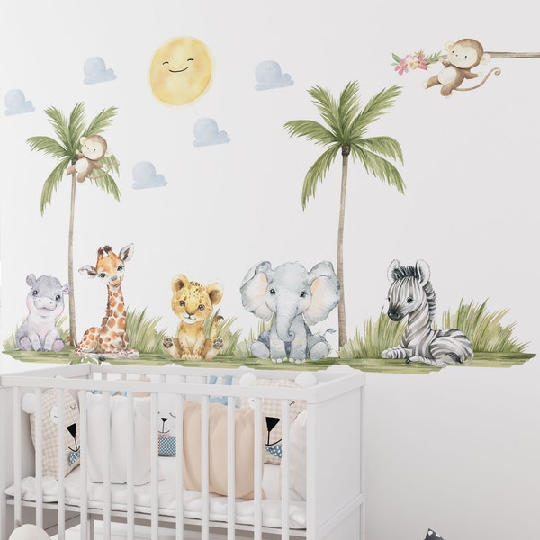 nursery wall decals, safari nursery decor, safari wall decal, peel and stick wall decals nursery room decor