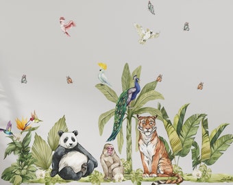 jungle wall decal, tiger decal, panda wall decal, monkey sticker, jungle nursery decal, jungle wall decals, jungle wall stickers