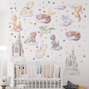 dragon nursery, baby dragon decals, dragon wall decal, dragon sticker, baby dragon wall decal, nursery wall decal,  cute dragon decal