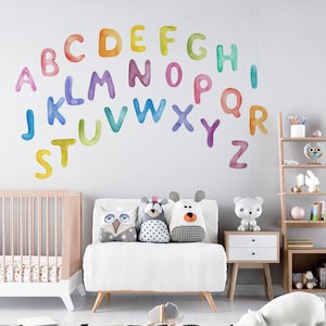 calcomanía de pared del alfabeto, letras del alfabeto, calcomanía de pared del aula, calcomanía de pared de la guardería,