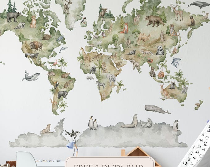 HUGE Map of the World Playroom Decal World Map Wall Decals Kids Map ...