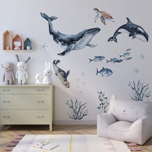 ocean wall decal, ocean animal wall decal, under the sea wall decal, under the sea nursery, fish wall decal