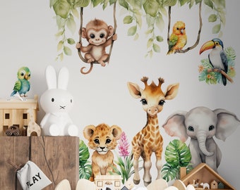 Calcomanías de pared para guardería, decoración de safari para guardería, calcomanías de pared de safari, calcomanías de pared autoadhesivas para decoración de habitación infantil
