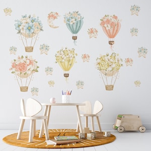 hot air balloon nursery, hot air balloon wall decal, nursery wall decals