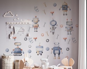 nursery wall decals PVC free, boys room wall decals, robot wall stickers, nursery wall decor