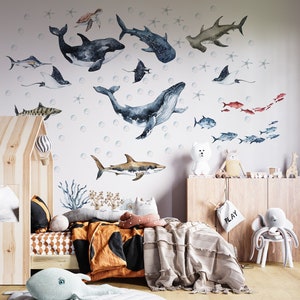 ocean wall decal, wall decals nursery ocean, ocean animal wall decal, under the sea wall decal
