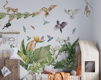 jungle muur sticker, jungle muurstickers, tropische muur sticker, muur stickers, safari kinderkamer decor, safari muur stickers,