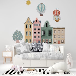Animals Wall Decals | City Wall Decals | Building Wall Decals | Kids Room Wall Stickers | Nursery Wall Stickers | Hot Air Balloon Decals