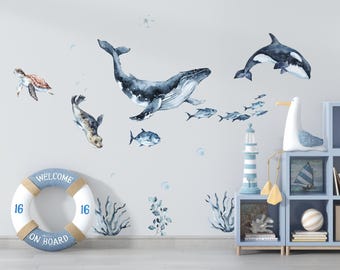 Watercolor Ocean Animals Wall Decal: Peel & Stick Nursery Decor