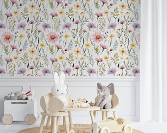 floral wallpaper, Daisy wallpaper, wildflower wallpaper, botanical wallpaper, soft botanical wallpaper