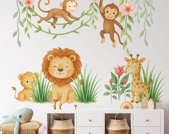 jungle wall stickers | safari wall Stickers | jungle wall decal, Safari Animal Wall Art for Kids Room | Vinyl Jungle Wall Decor