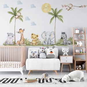 safari nursery decor, nursery wall stickers, safari wall decal, peel and stick wall decals nursery room decor