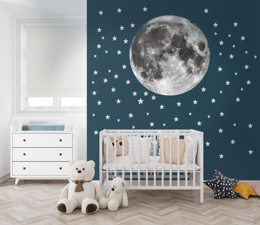 Large Realistic Moon and Stars Wall Decal - Magical Space Theme Nursery ...