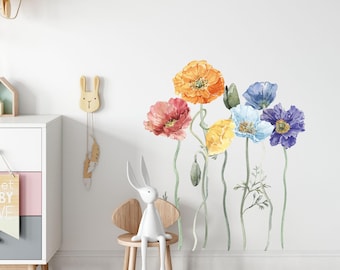 flower wall decal, Poppy wall decals, wildflower wall decals, botanical wall decal