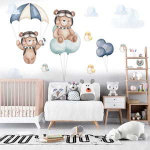 hot air ballon wall decals, nursery bear wall decals,  plane wall decals, wall decals nursery, kids wall decals