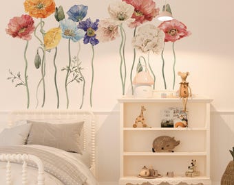 Flowers wall decals, Poppy Wall decals, wildflower decal, nursery wall decals,