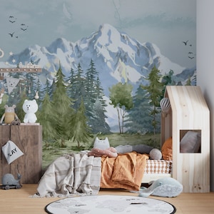 forest wallpaper, pine tree wallpaper, removable wallpaper, woodland wallpaper, mountain wallpaper,