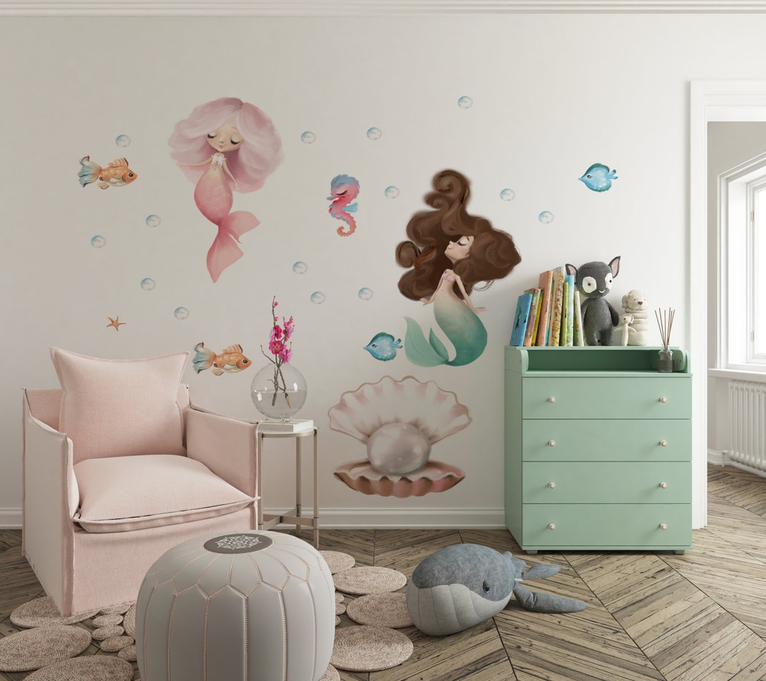 Mermaid Wall Decal, Mermaids Wall Stickers, Girls Bedroom Wall Decals ...