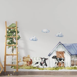 animal wall decals styled as nursery wall decal with watercolor farm scene