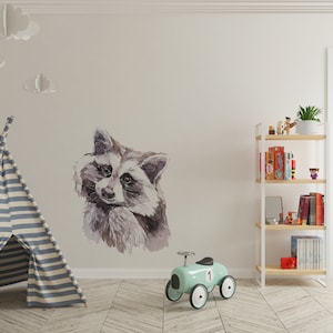 racoon sticker wall decals, woodland wall decals, forest animals wall decals, nursery wall decals, kids room wall decals, forest decals