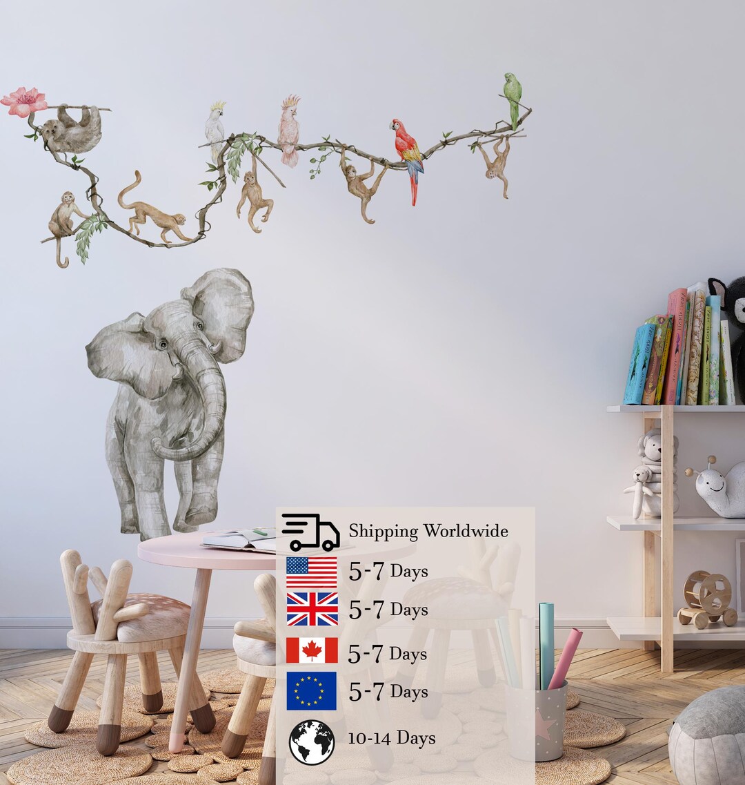 Safari Nursery Wall Decals – Jungle Animals Wall Stickers for Kids Room ...