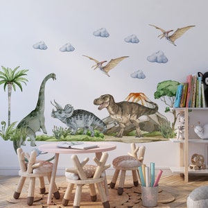 dinosaur wall decal big set, dinosaur wall stickers, prehistoric wall decals, dinosaur stickers, dinosaur wall art, kids wall sticker,