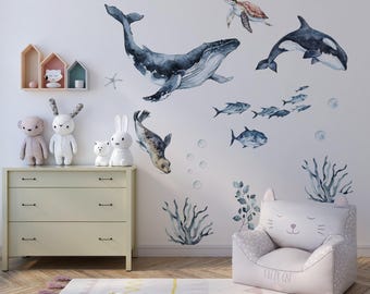 ocean wall decal, ocean animal wall decal, under the sea wall decal, under the sea nursery, fish wall decal