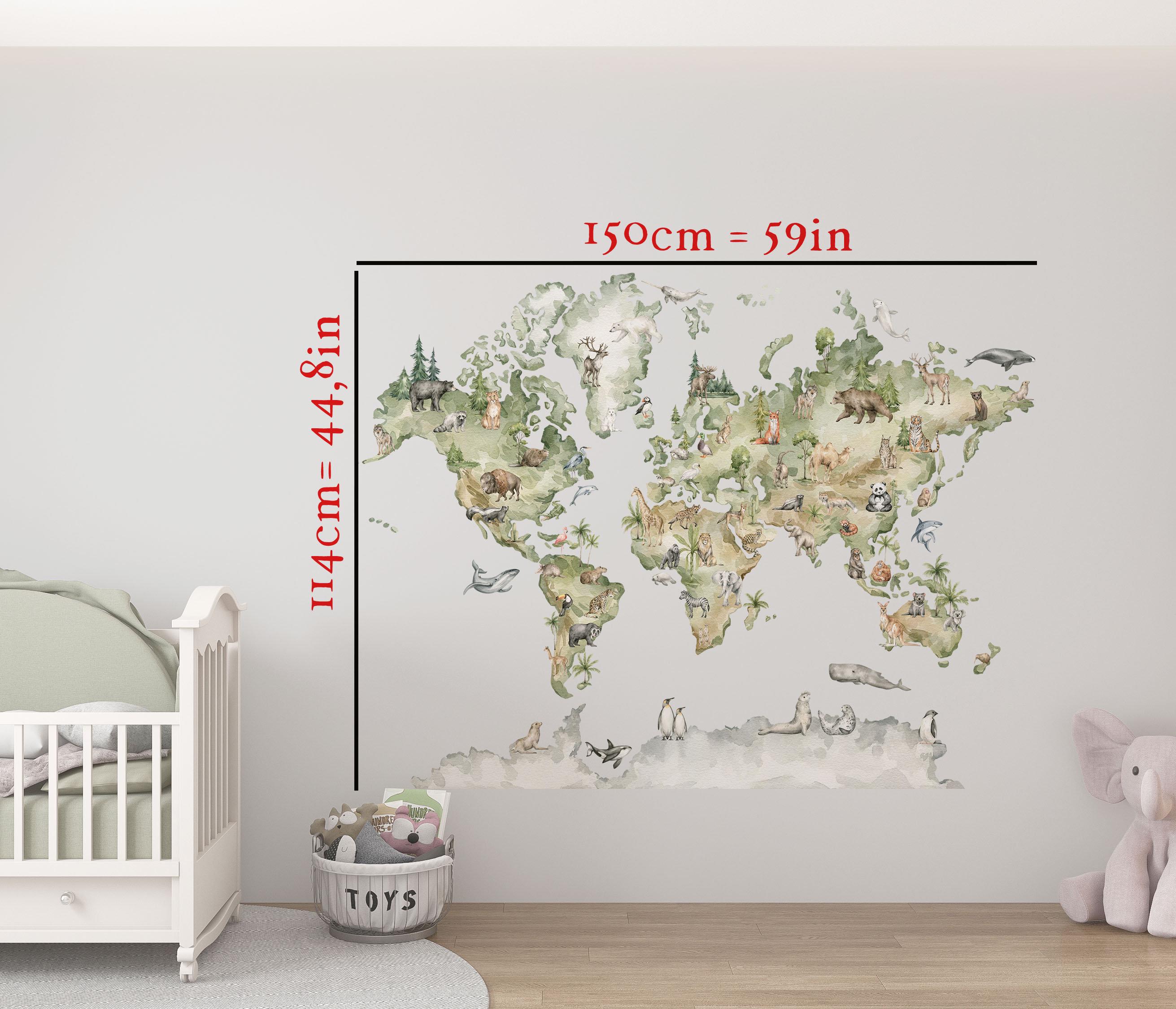 World Map Wall Decal Animal World Map Educational Wall Decals for Kids ...