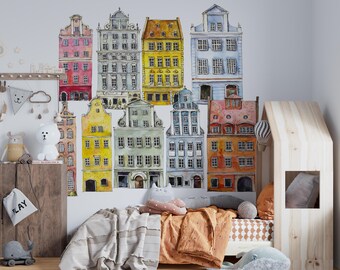 Small Village wall decals, nursery wall decals, Houses wall decals, building wall decals