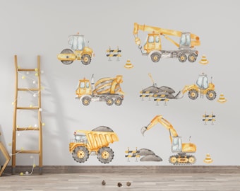 excavator Machines wall decals, Vehicle Wall Sticker, Nursery Boys Cars Wall Decal, Construction Wall Decals, Kids Transport Wall Decal