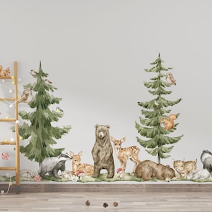 Removable Woodland Forest Animals Wall Decals - Nursery Stickers With Trees, Deer, Fox, Owls For Kids Room