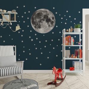 Moon and Stars Wall Decals | Nursery Wall Stickers | Celestial Baby Room Decor | Space Theme Wall Art | Glow in the Dark Stars
