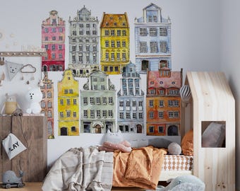 Houses wall decals, building wall decals, Small Village wall decals, nursery wall decals
