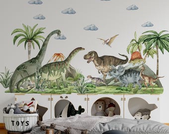 adesivo murale di dinosauri, mondo dei dinosauri, giurassico nella cameretta dei bambini, adesivi di dinosauri, decorazioni murali di dinosauri, adesivo murale per bambini,
