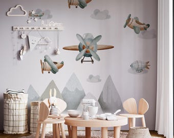 airplane wall decal, wall stickers for kids room, playroom wall decal, boys room wall decal