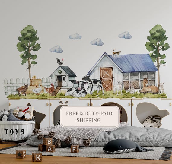 farm nursery decor, farm nursery wall decal, farm animal nursery decor, farm animal nursery barn, farm animal nursery decor