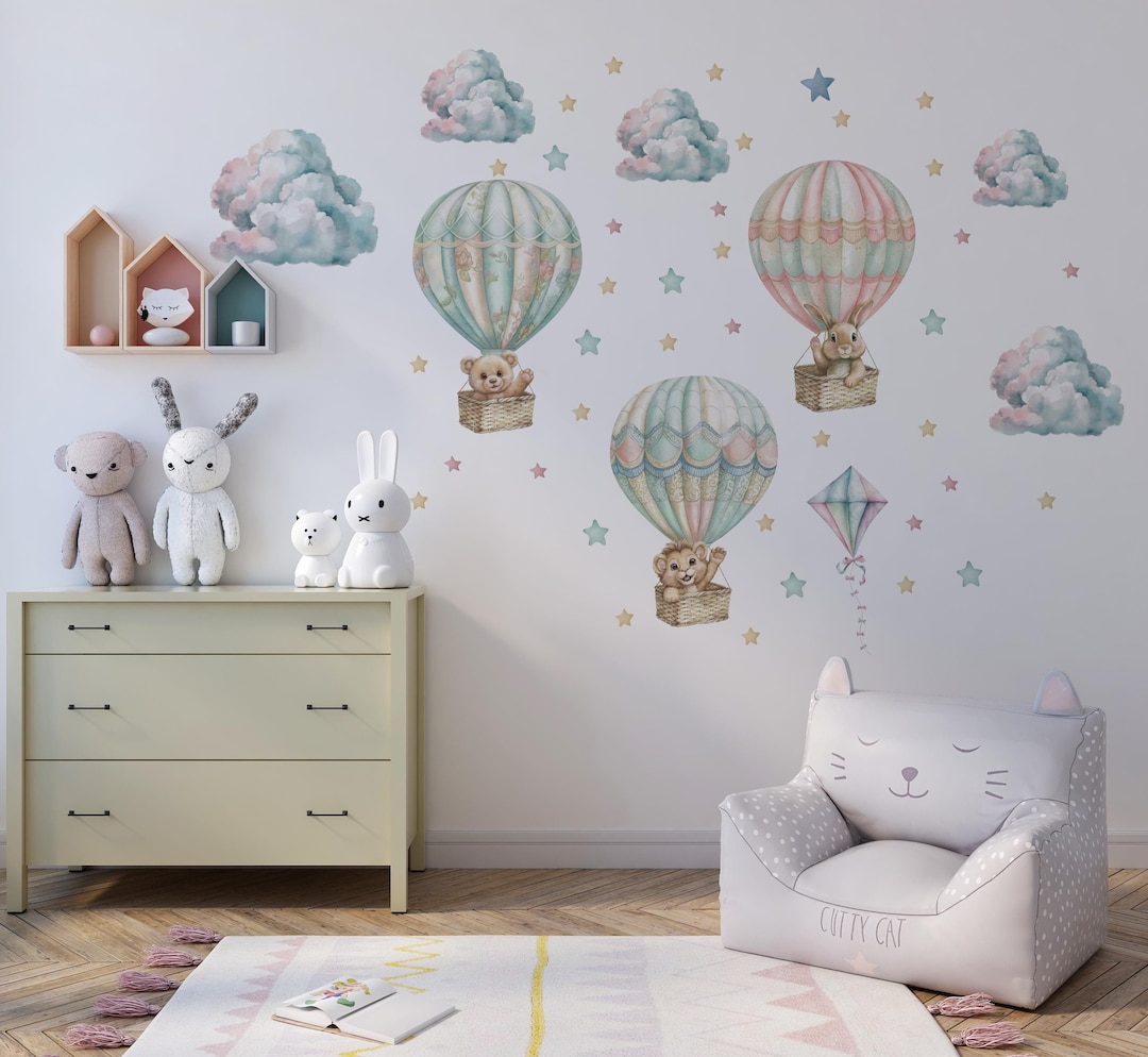 Nursery Wall Decals | Hot Air Balloon Wall Stickers | Animals in ...